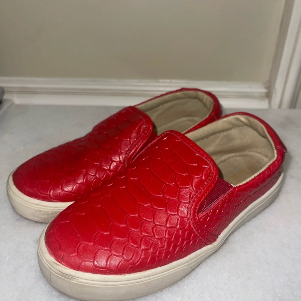 AKID Kids Red Leather Slip On Loafers Boys Dress Shoes Sz 12C